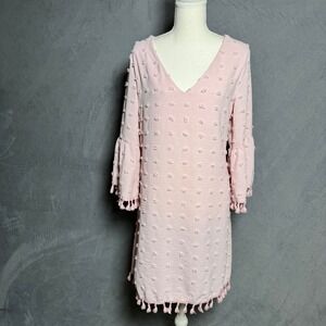 Chicme Size Small Pink Swiss Dot Tassel Sleeve Shift Dress Boho Cute